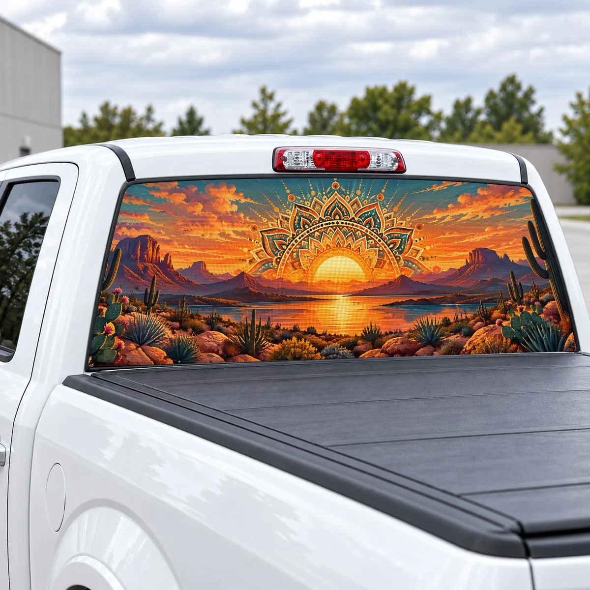 Boho Sunset perforated rear window decal for Trucks, view 2 of 4