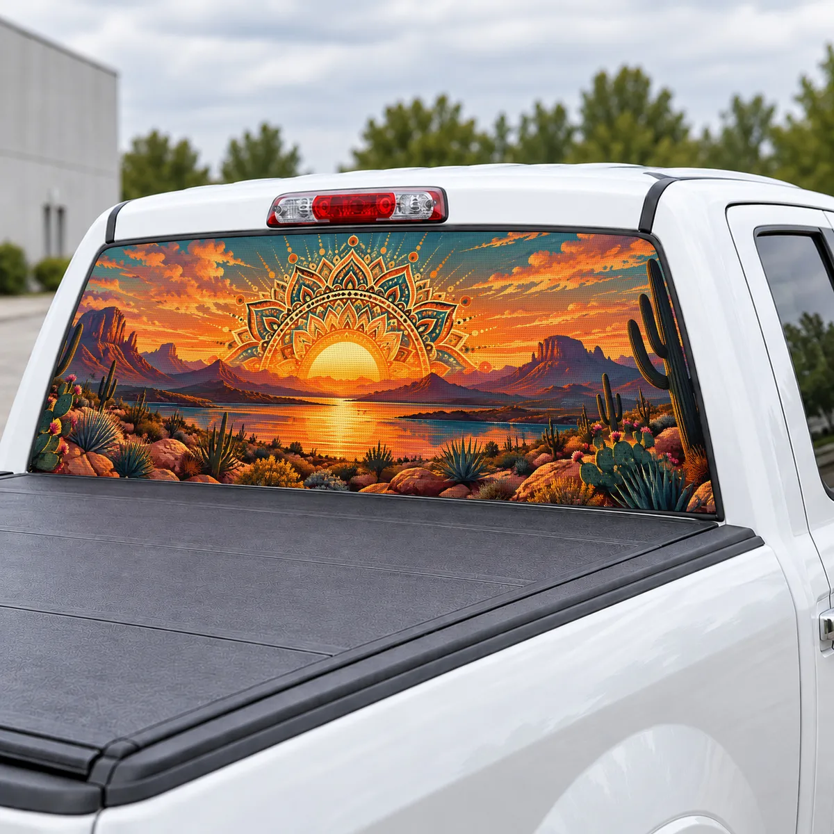 Boho Sunset perforated rear window decal for Trucks, view 3 of 4