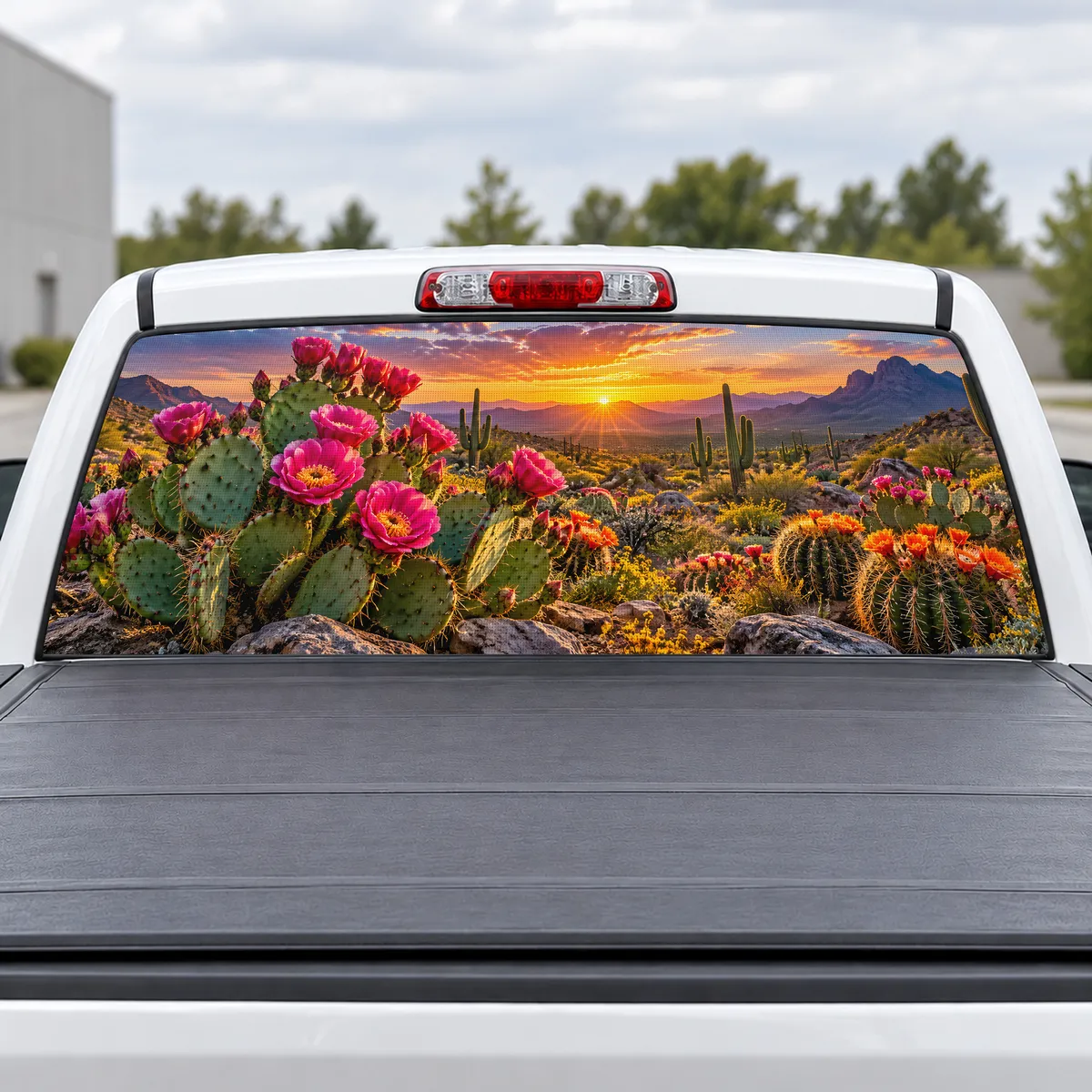 Desert Bloom perforated rear window decal for Trucks