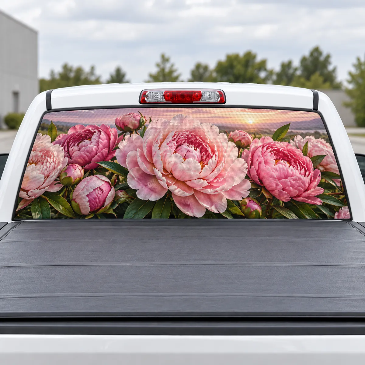 Peony Blush perforated rear window decal for Trucks