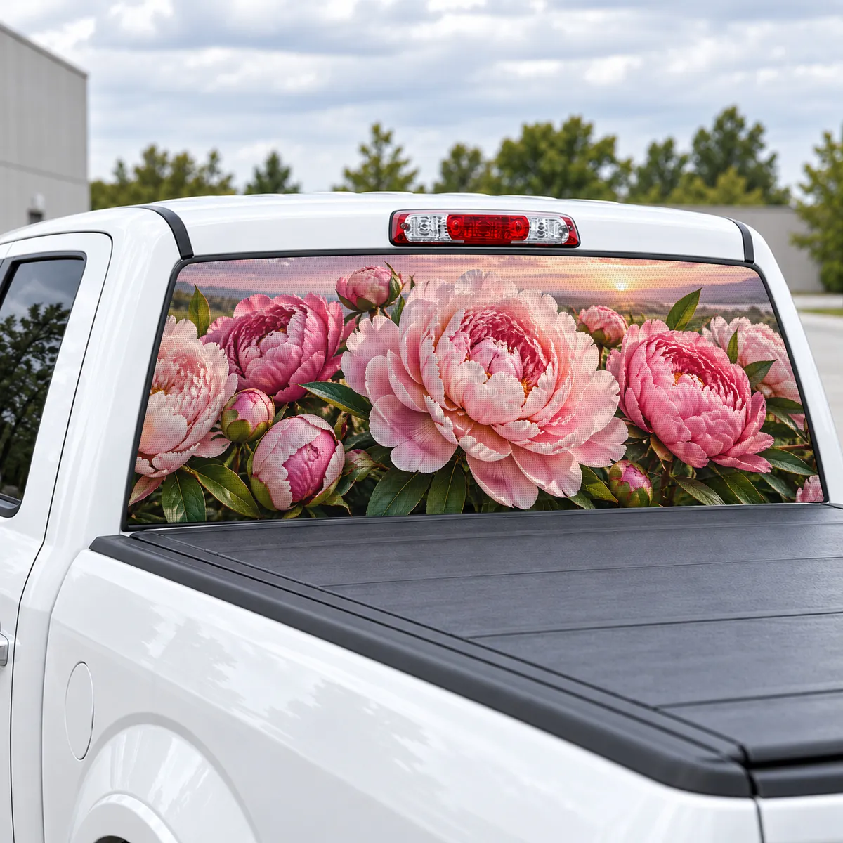 Peony Blush perforated rear window decal for Trucks, view 2 of 4
