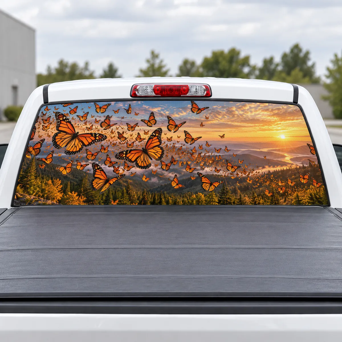 Monarch Migration perforated rear window decal for Trucks