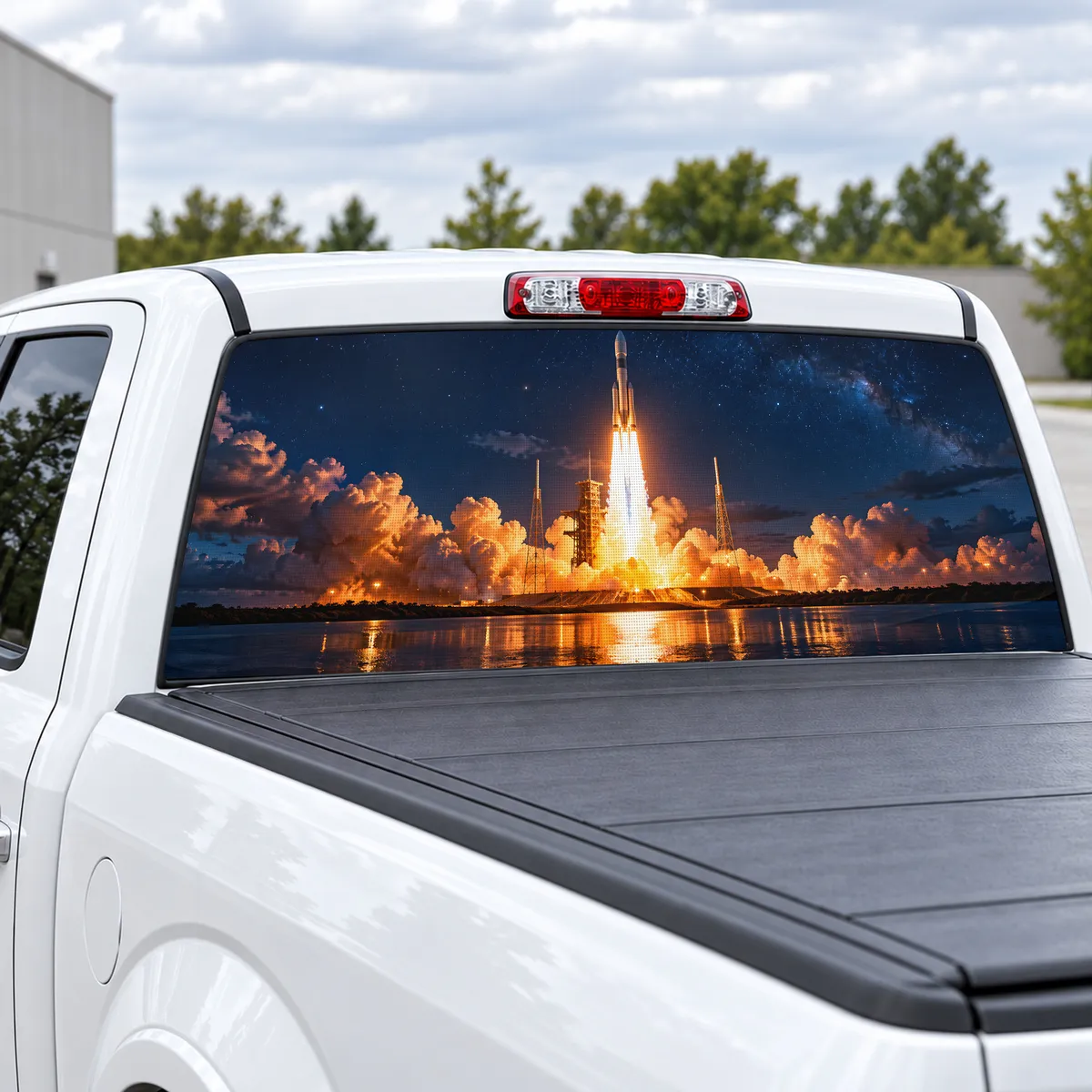 Rocket Launch perforated rear window decal for Trucks, view 2 of 4