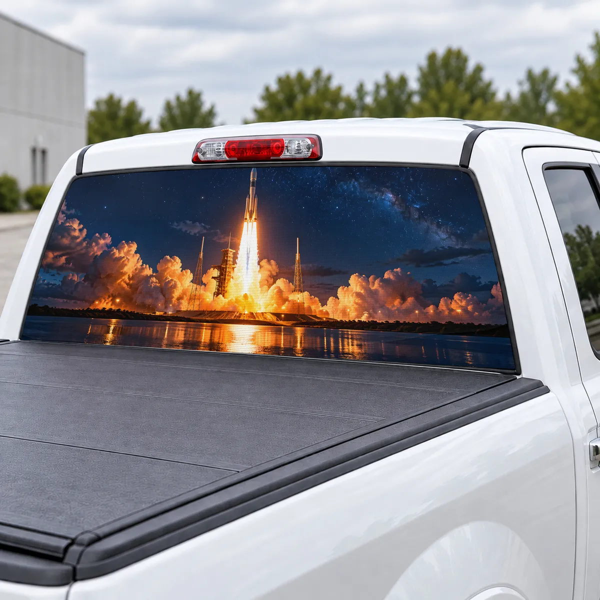 Rocket Launch perforated rear window decal for Trucks, view 3 of 4