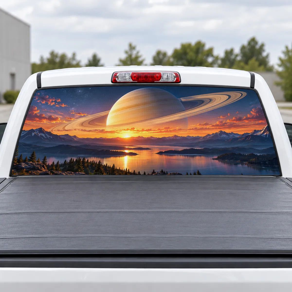 Saturn Rise perforated rear window decal for Trucks