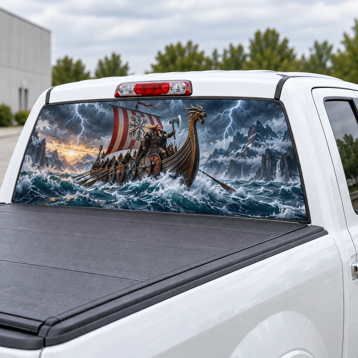 Viking Warrior perforated rear window decal for Trucks, view 3 of 4