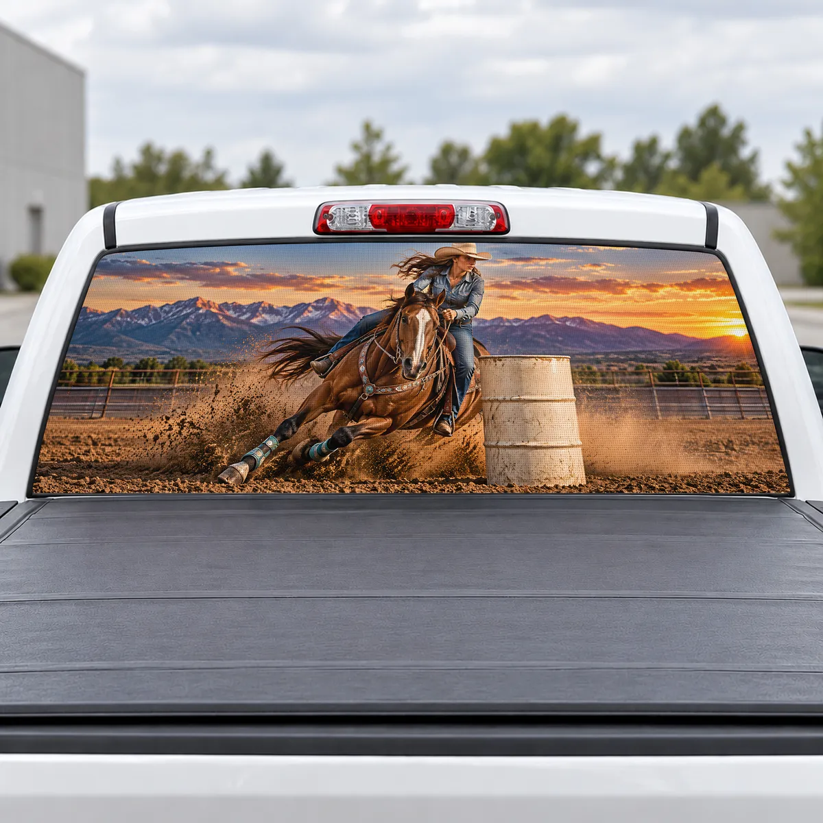 Barrel Racer perforated rear window decal for Trucks