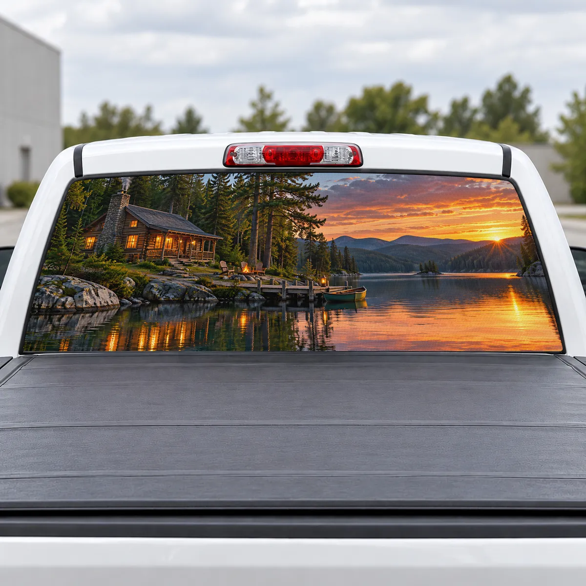 Cabin Lake perforated rear window decal for Trucks