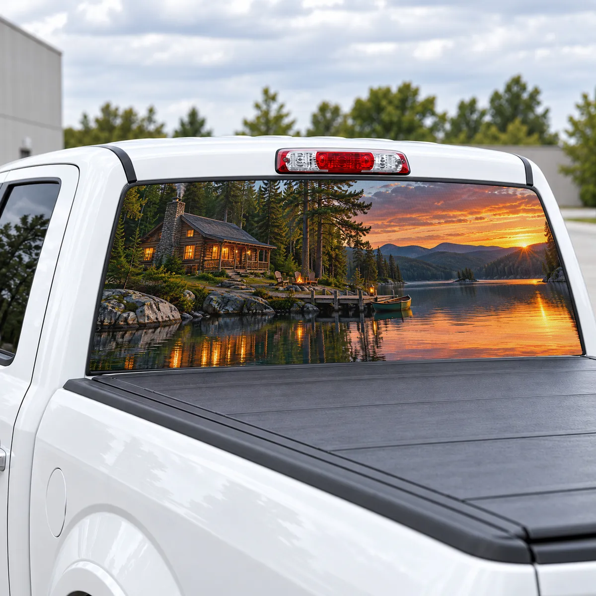 Cabin Lake perforated rear window decal for Trucks, view 2 of 4