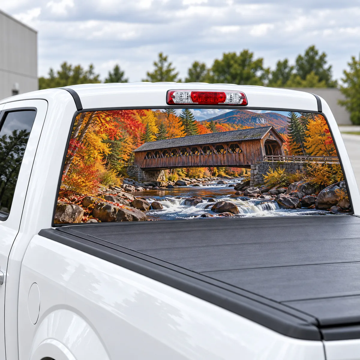 Covered Bridge perforated rear window decal for Trucks, view 2 of 4