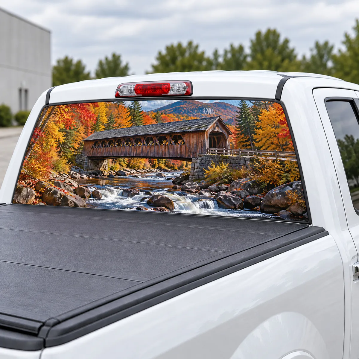 Covered Bridge perforated rear window decal for Trucks, view 3 of 4