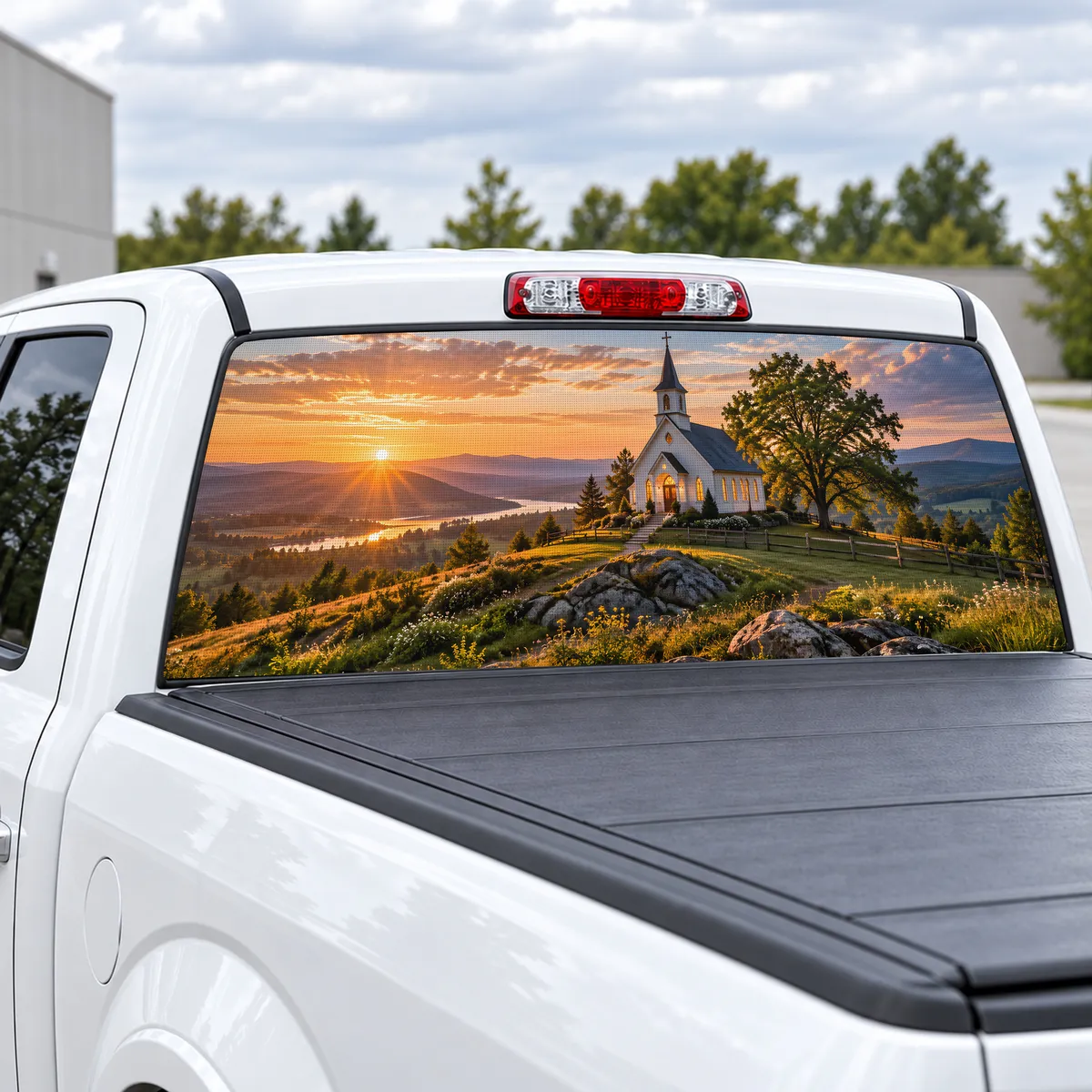 Country Church perforated rear window decal for Trucks, view 2 of 4