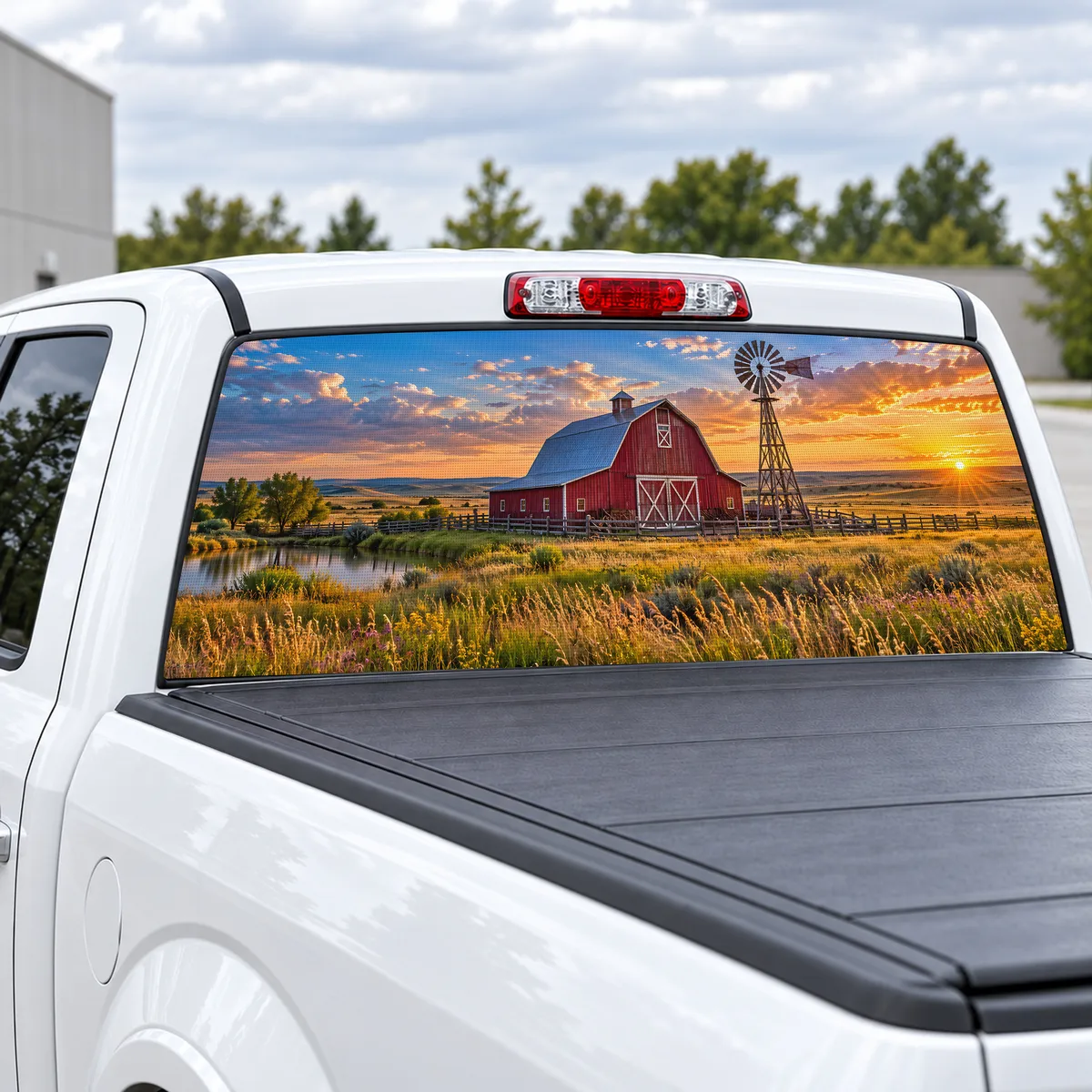Red Barn Windmill perforated rear window decal for Trucks, view 2 of 4