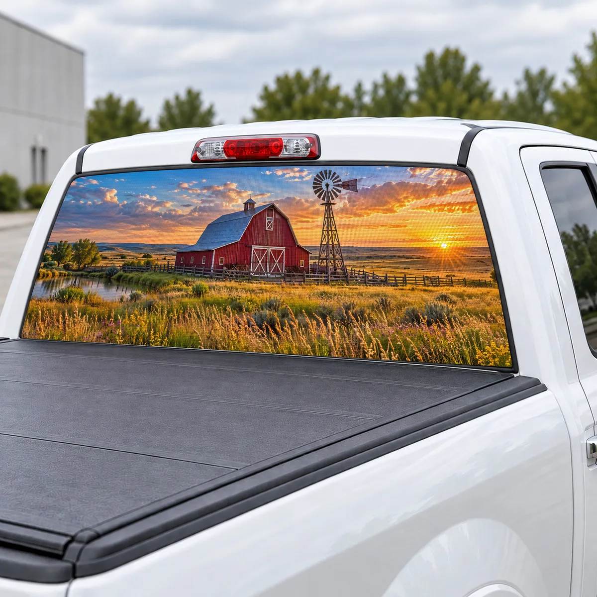 Red Barn Windmill perforated rear window decal for Trucks, view 3 of 4