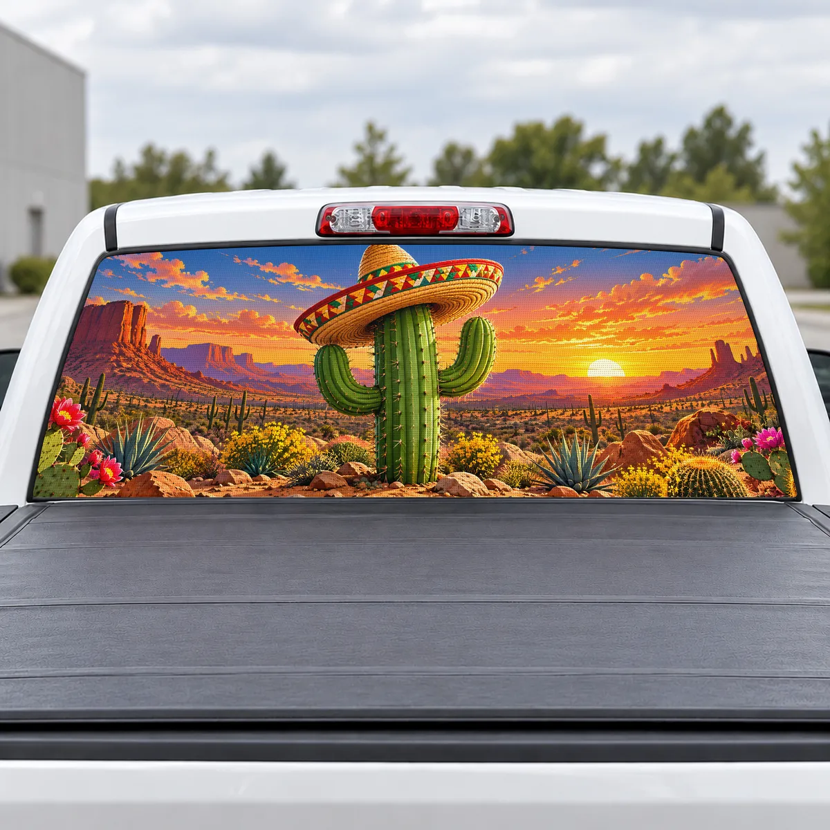 Cactus Sombrero perforated rear window decal for Trucks