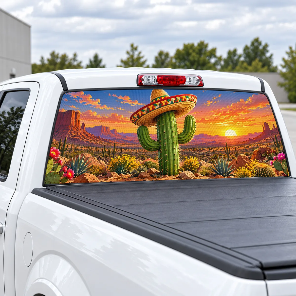 Cactus Sombrero perforated rear window decal for Trucks, view 2 of 4