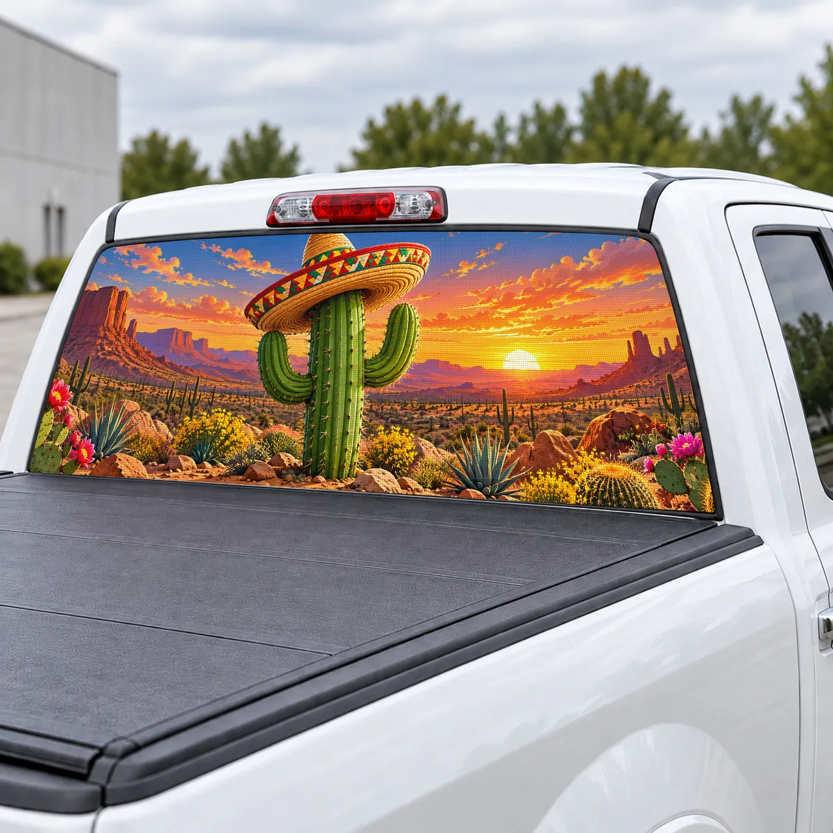 Cactus Sombrero perforated rear window decal for Trucks, view 3 of 4