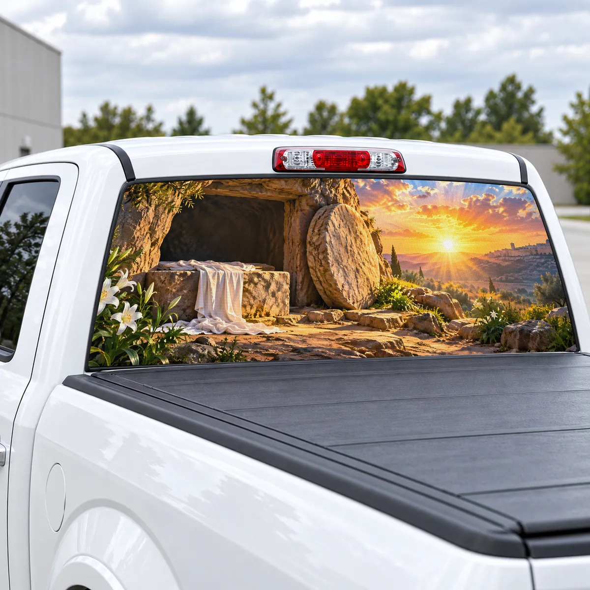 Empty Tomb perforated rear window decal for Trucks, view 2 of 4