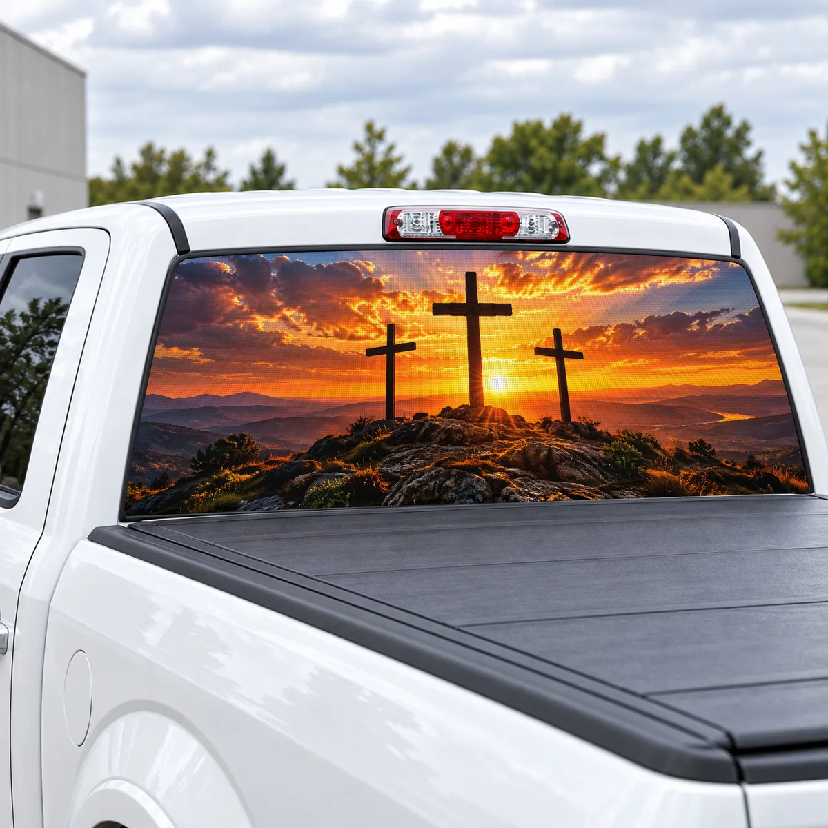 Calvary Sunset perforated rear window decal for Trucks, view 2 of 4