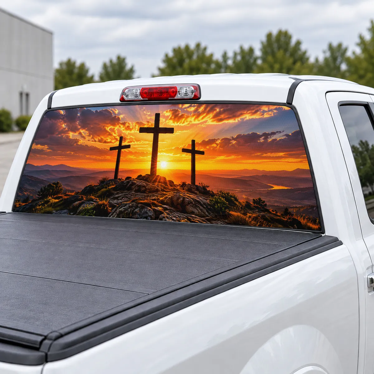 Calvary Sunset perforated rear window decal for Trucks, view 3 of 4