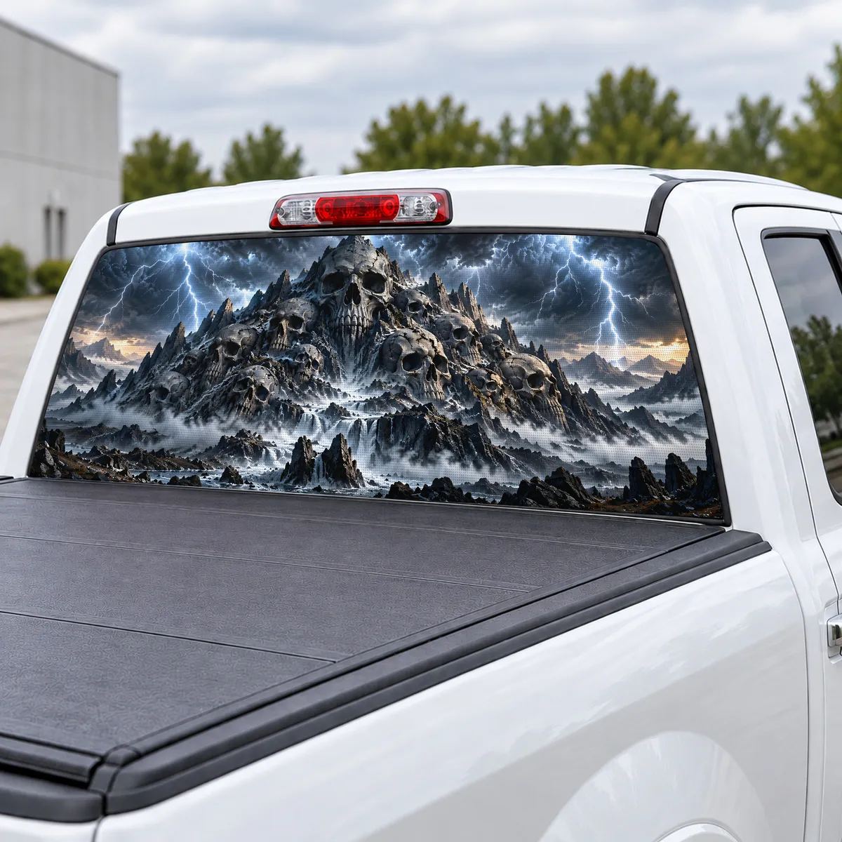 Skull Mountain perforated rear window decal for Trucks, view 3 of 4