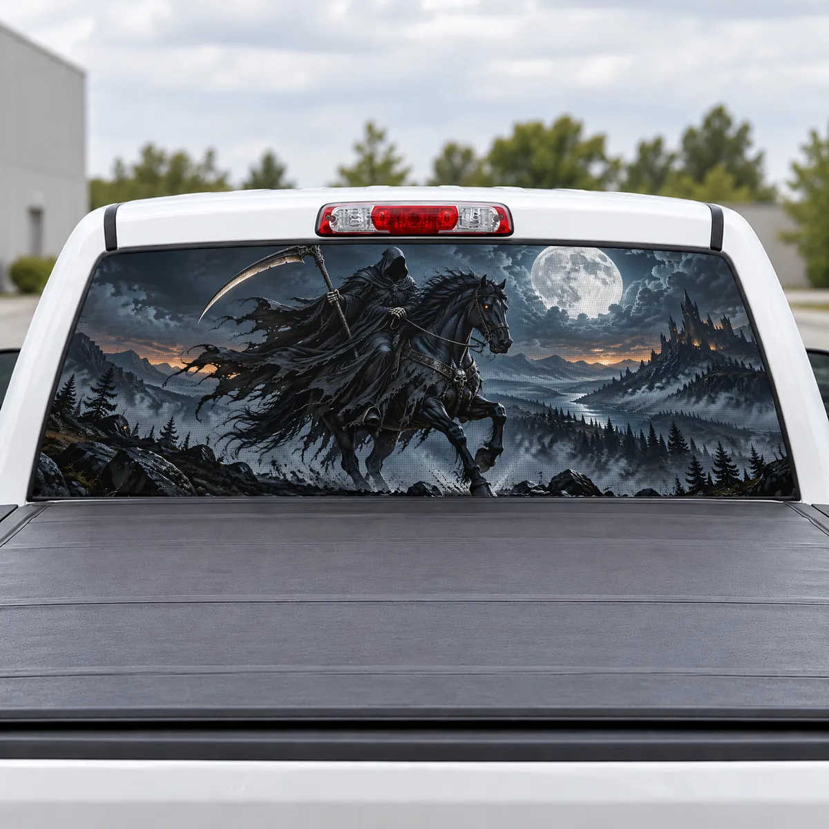 Reaper Rider perforated rear window decal for Trucks