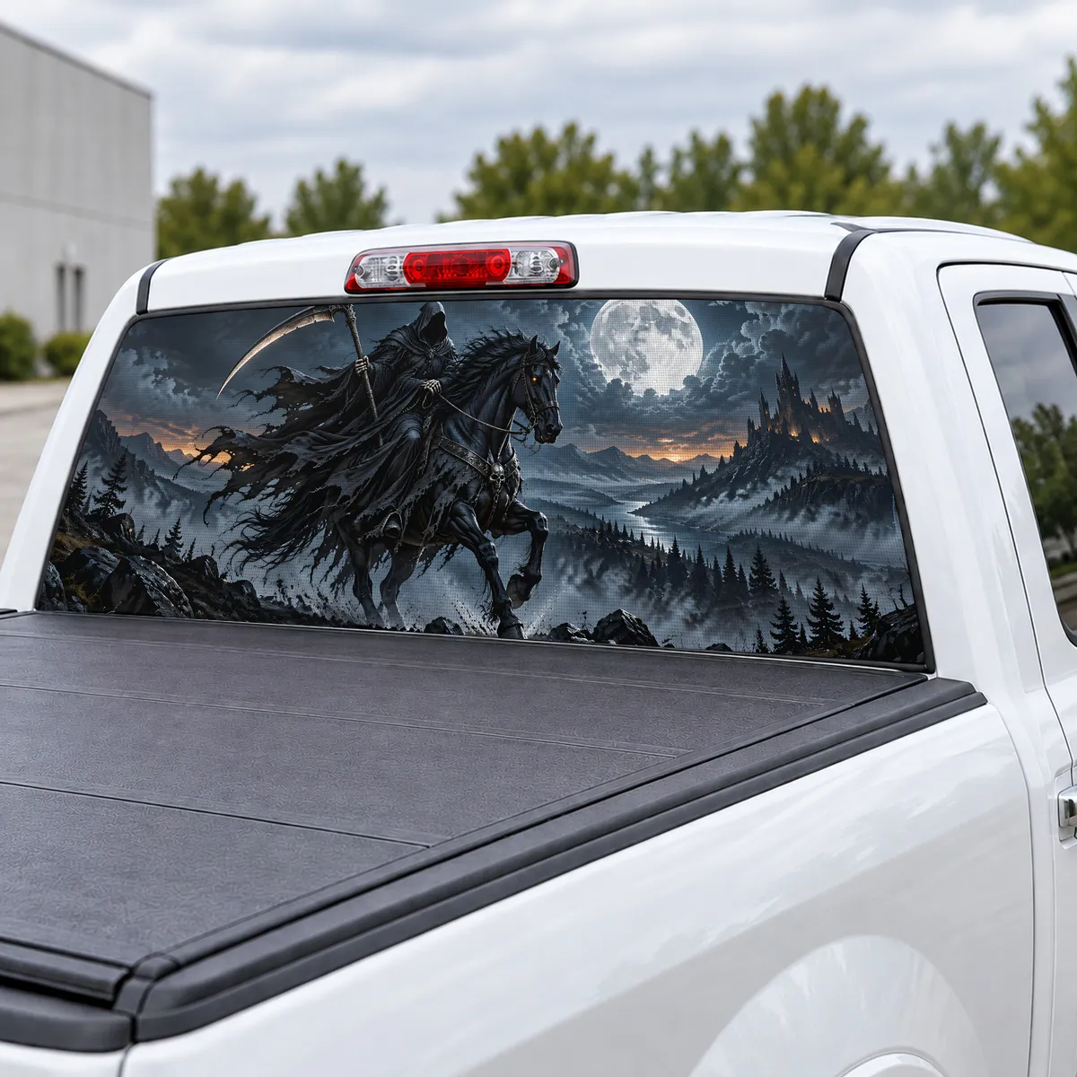 Reaper Rider perforated rear window decal for Trucks, view 3 of 4