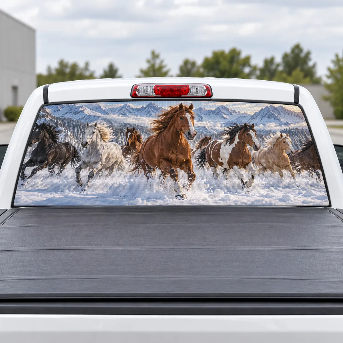 Horses in Snow perforated rear window decal for Trucks