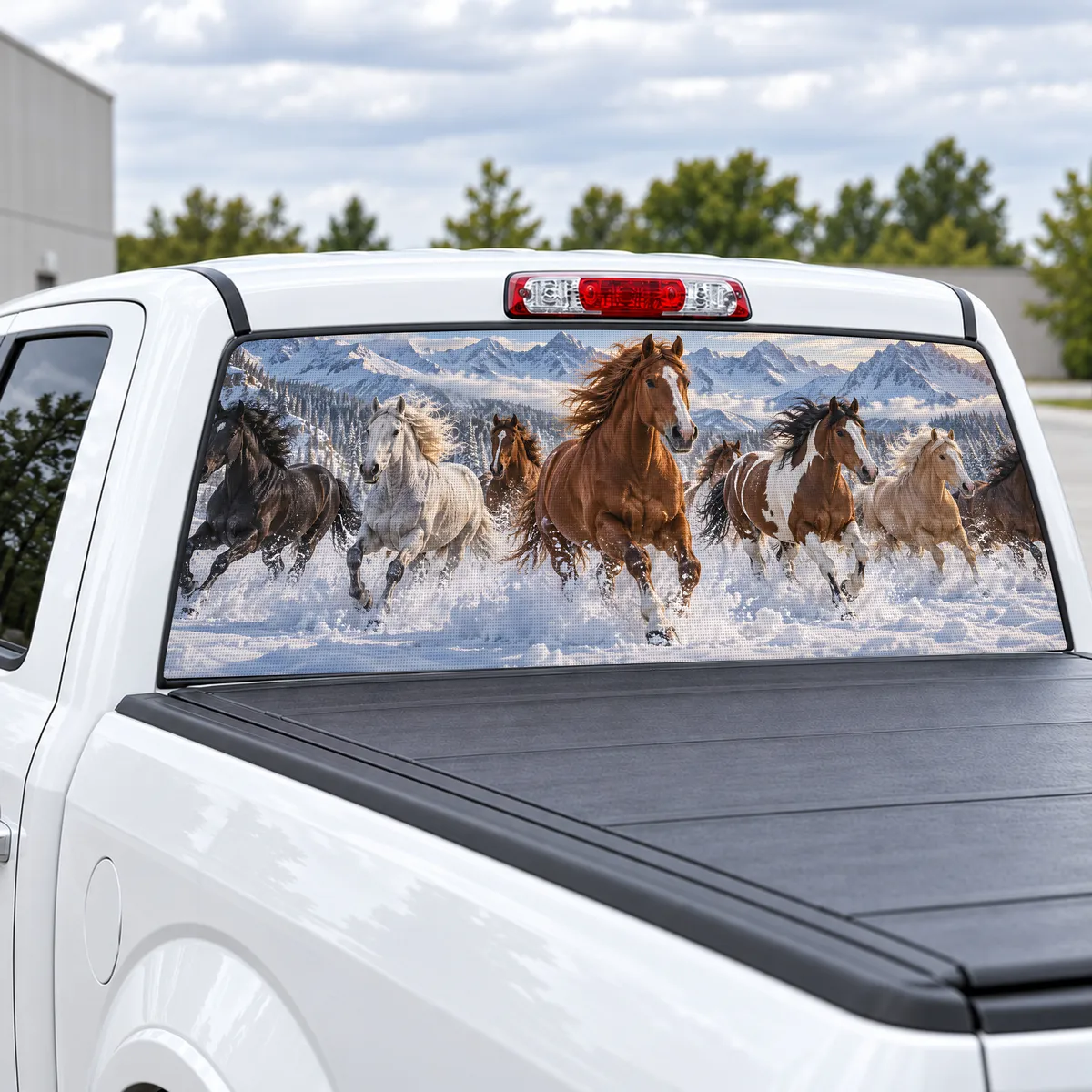 Horses in Snow perforated rear window decal for Trucks, view 2 of 4