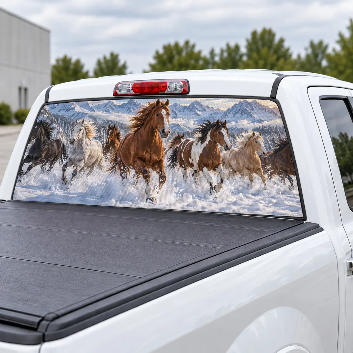 Horses in Snow perforated rear window decal for Trucks, view 3 of 4