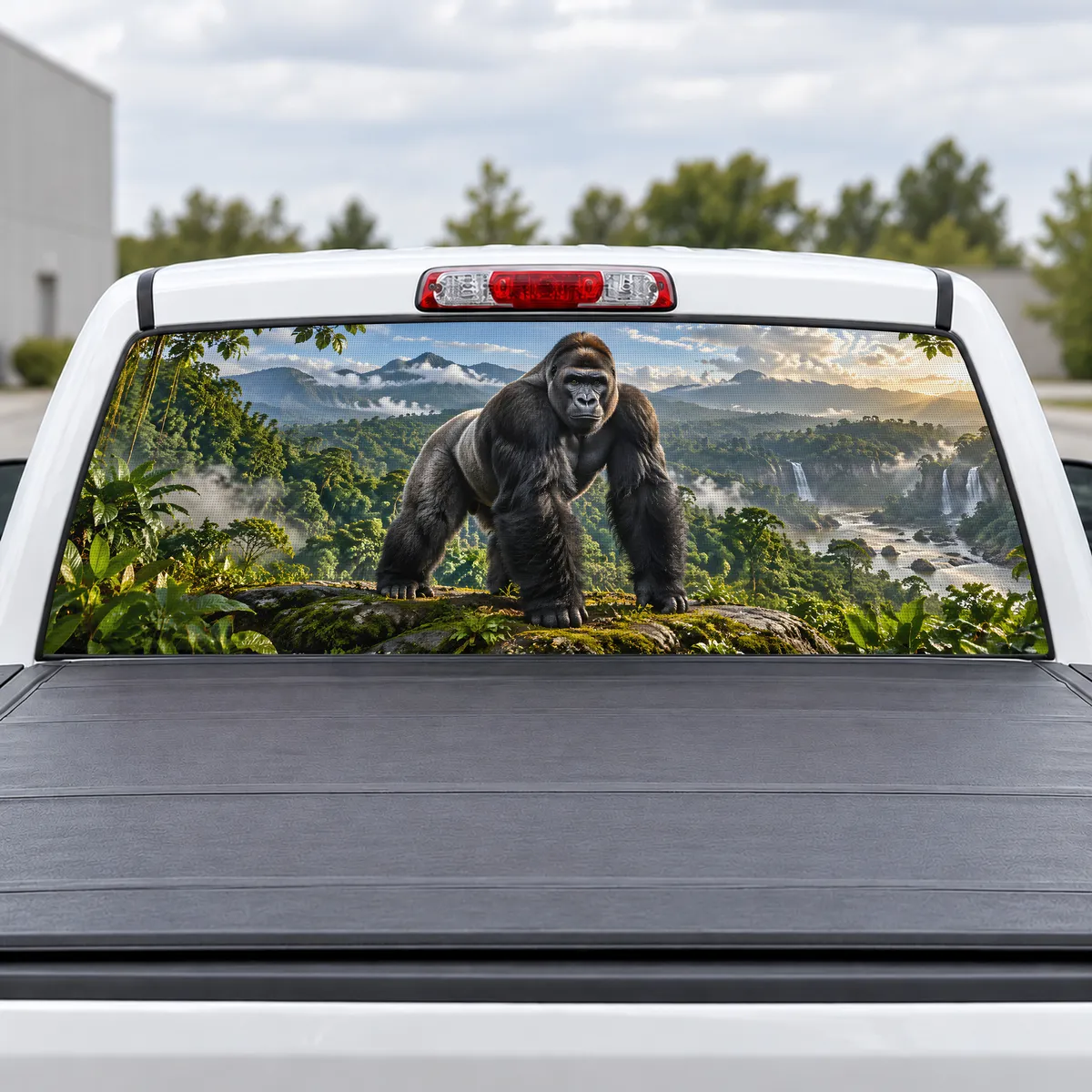 Gorilla Gaze perforated rear window decal for Trucks