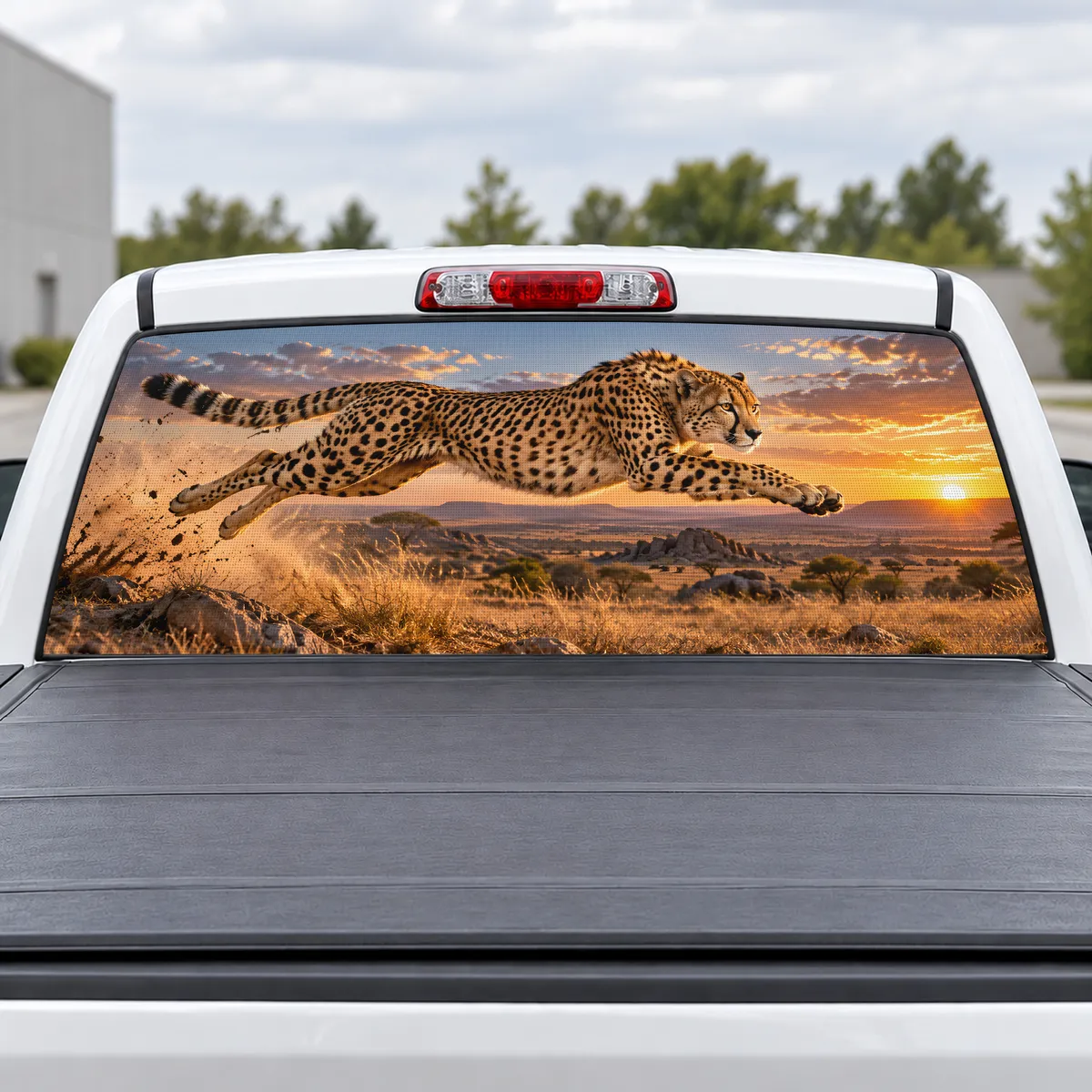 Cheetah Sprint perforated rear window decal for Trucks