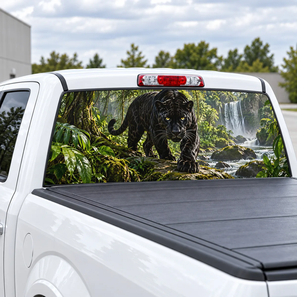 Black Jaguar perforated rear window decal for Trucks, view 2 of 4