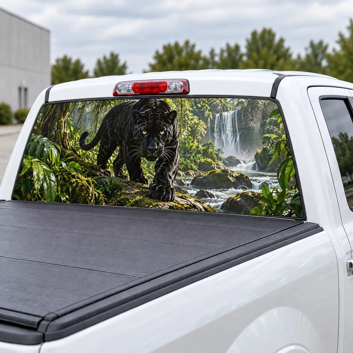 Black Jaguar perforated rear window decal for Trucks, view 3 of 4