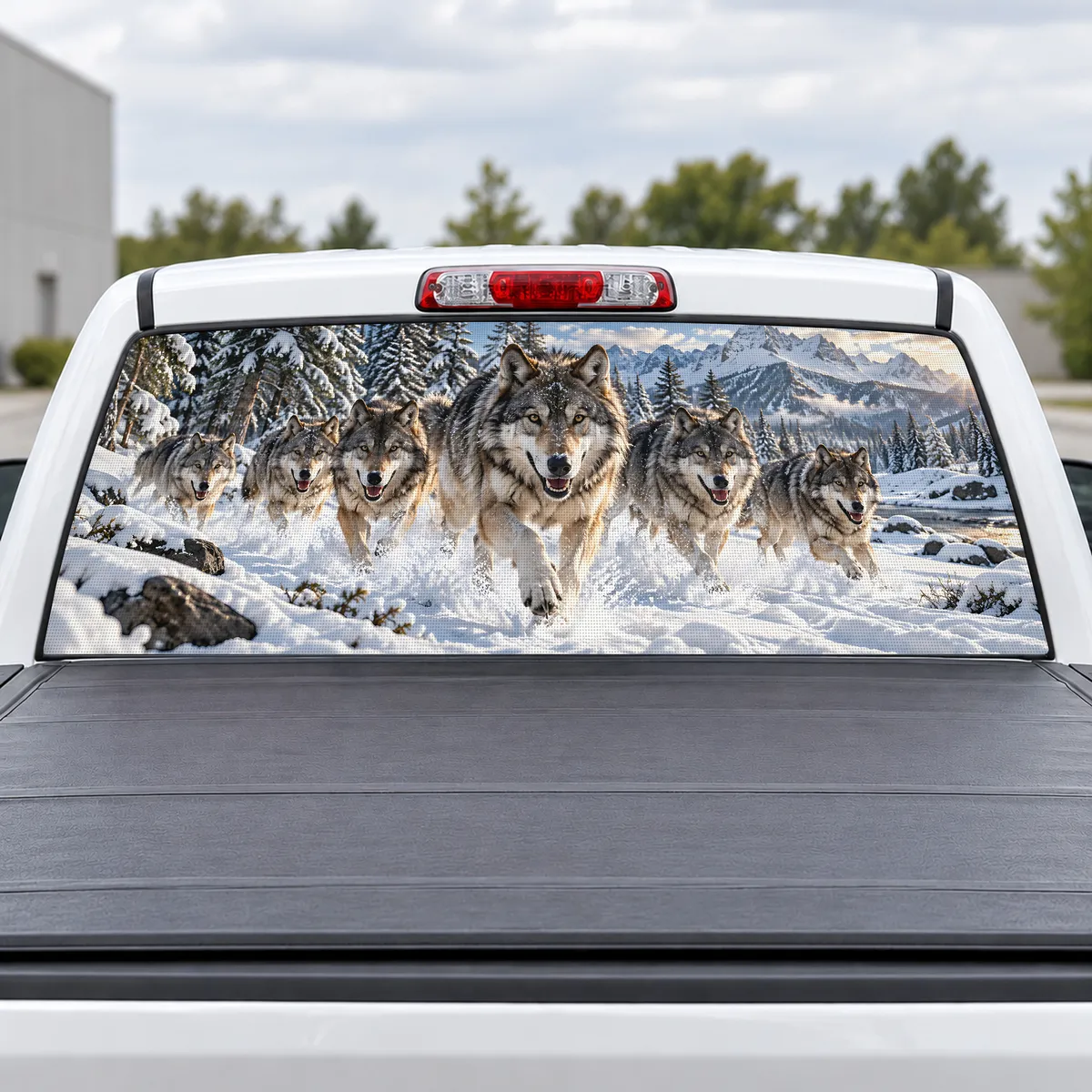 Wolf Pack Run perforated rear window decal for Trucks