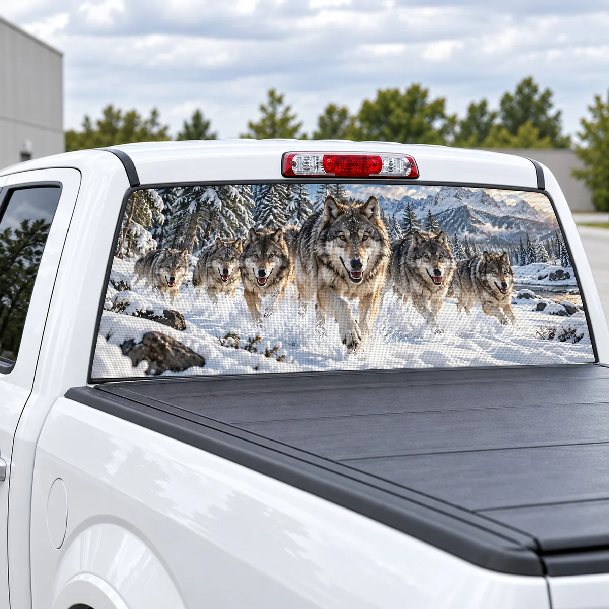 Wolf Pack Run perforated rear window decal for Trucks, view 2 of 4