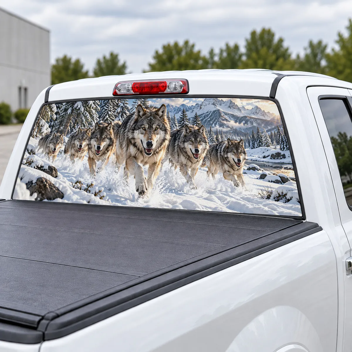 Wolf Pack Run perforated rear window decal for Trucks, view 3 of 4
