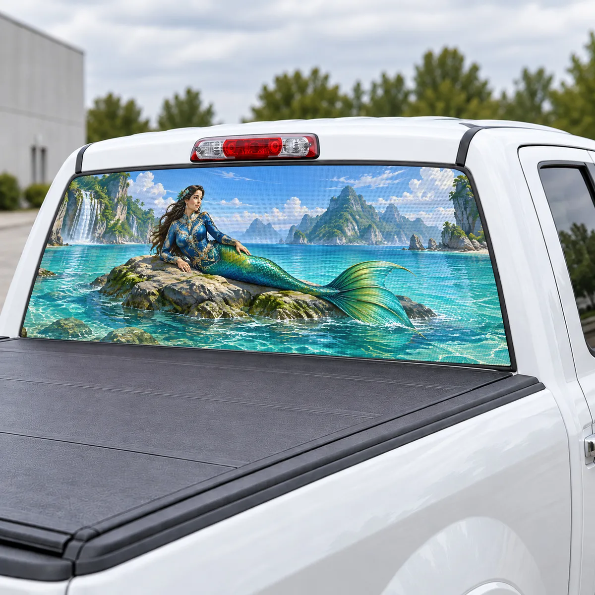 Mermaid Lagoon perforated rear window decal for Trucks, view 3 of 4