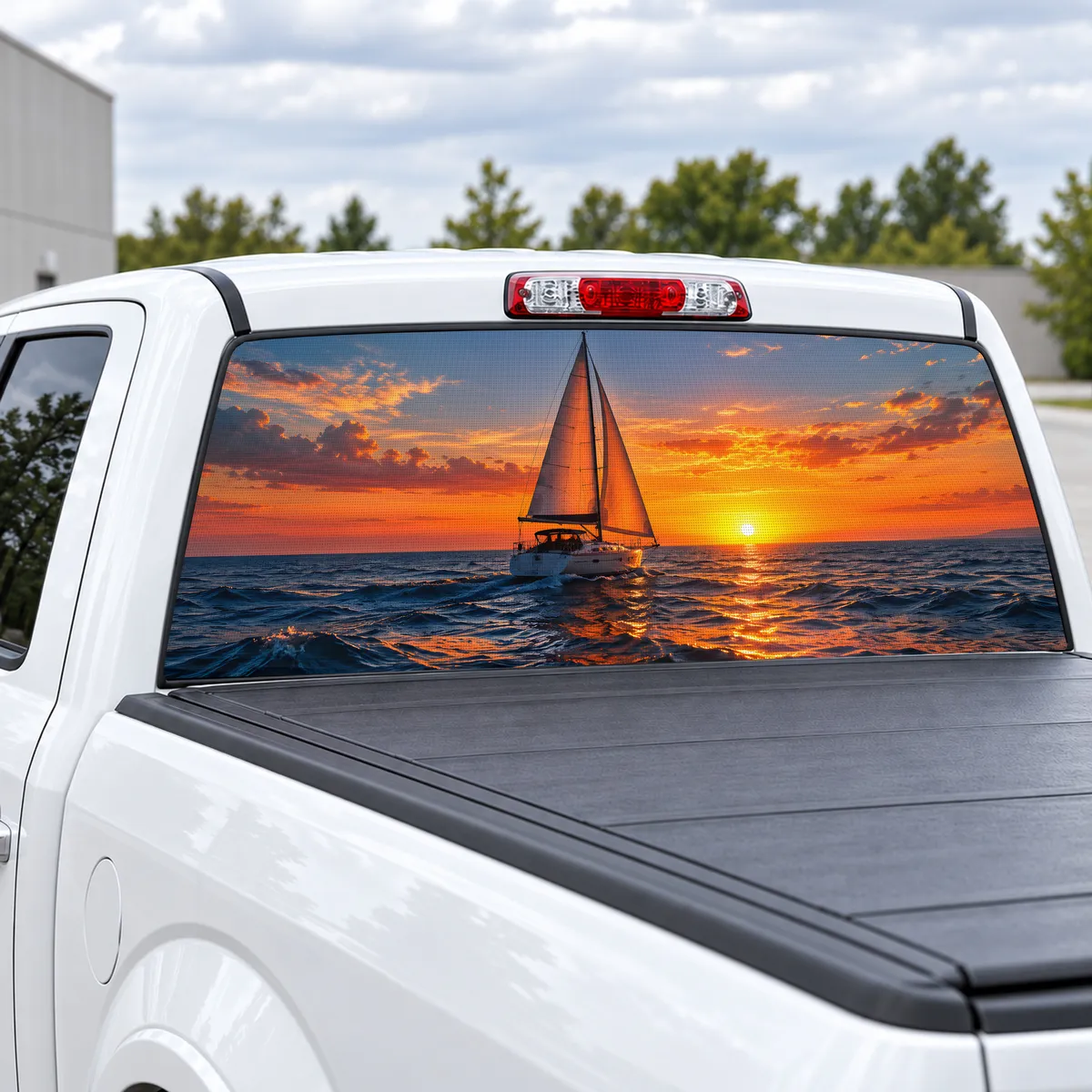 Sailboat Sunset perforated rear window decal for Trucks, view 2 of 4