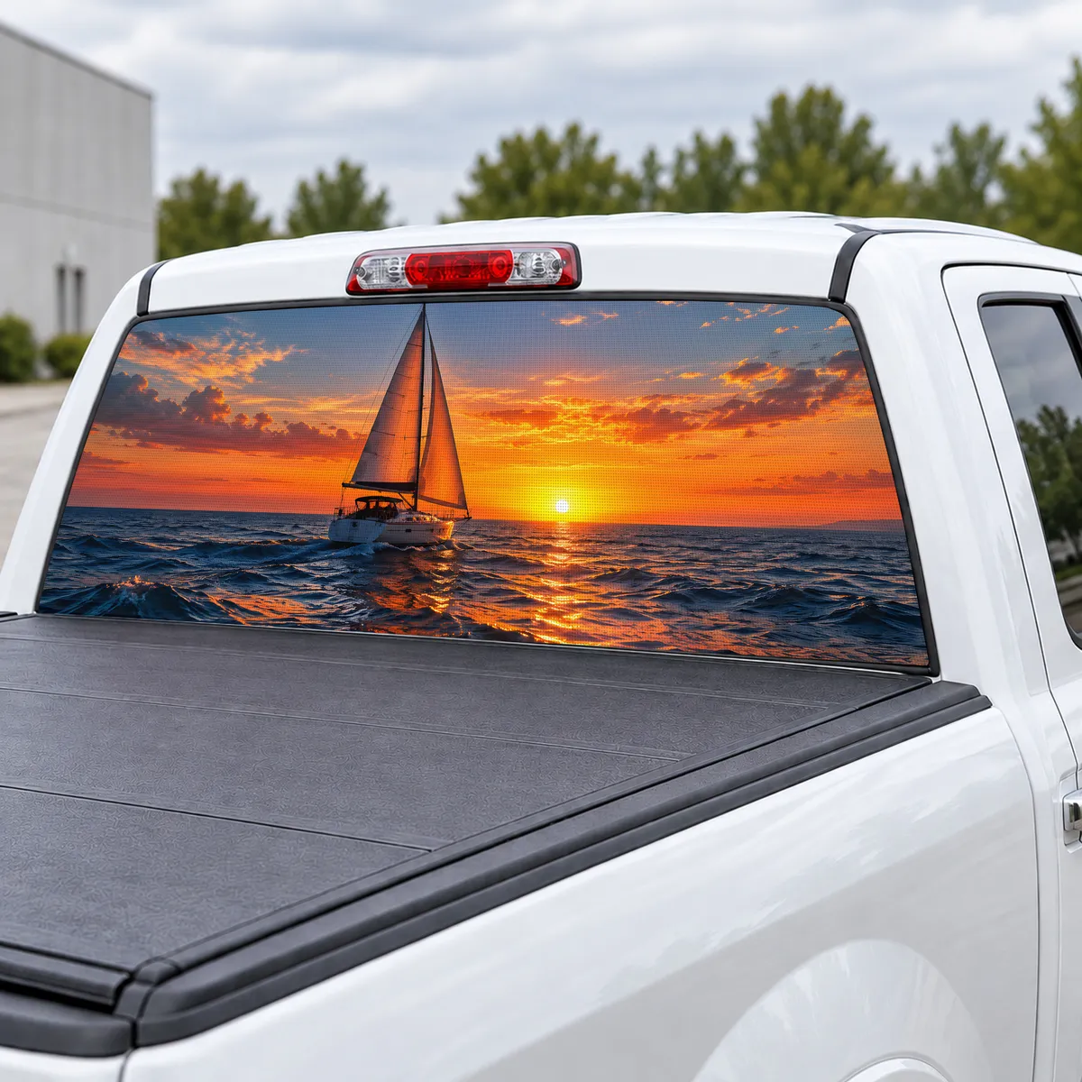 Sailboat Sunset perforated rear window decal for Trucks, view 3 of 4
