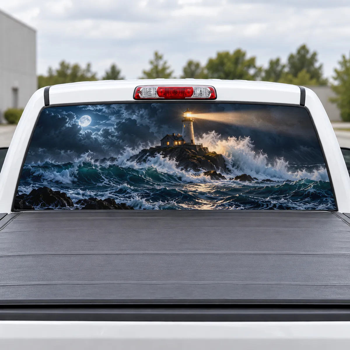 Lighthouse Storm perforated rear window decal for Trucks