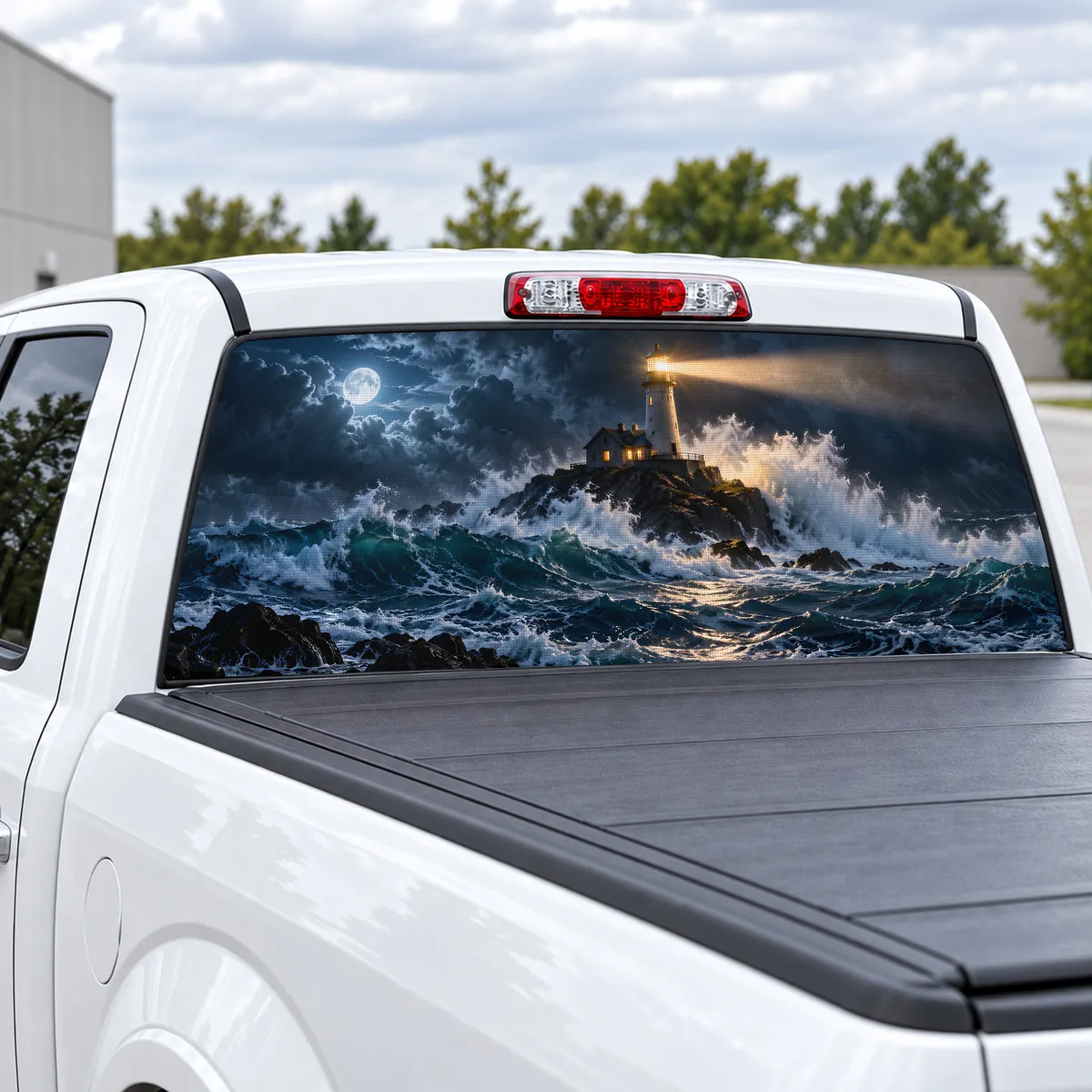 Lighthouse Storm perforated rear window decal for Trucks, view 2 of 4