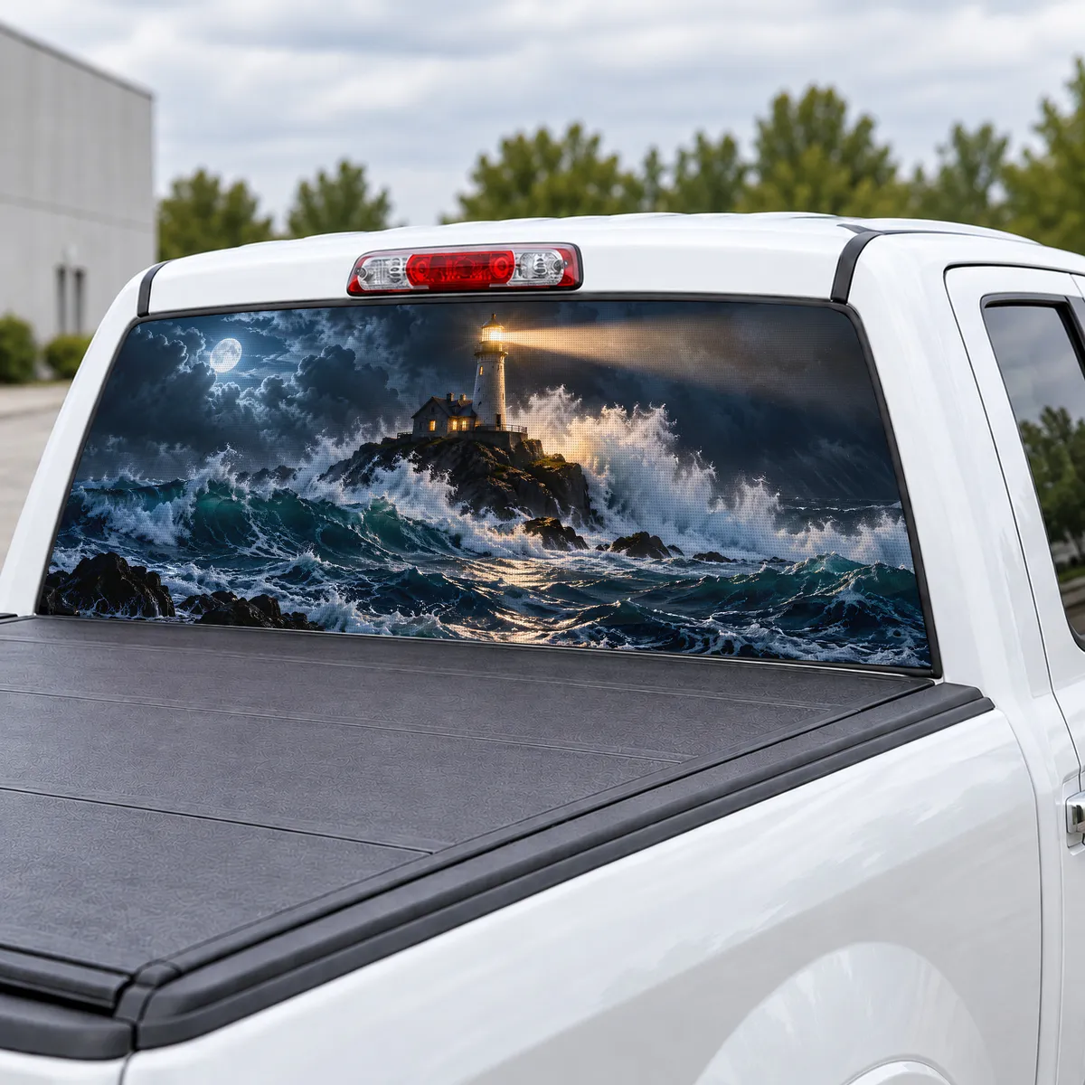 Lighthouse Storm perforated rear window decal for Trucks, view 3 of 4