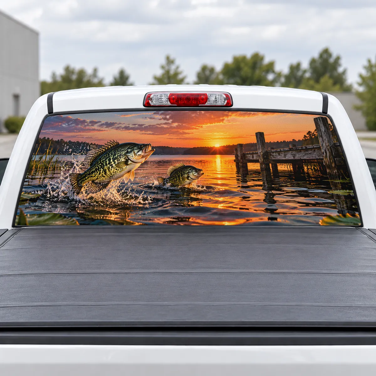 Crappie Dock perforated rear window decal for Trucks