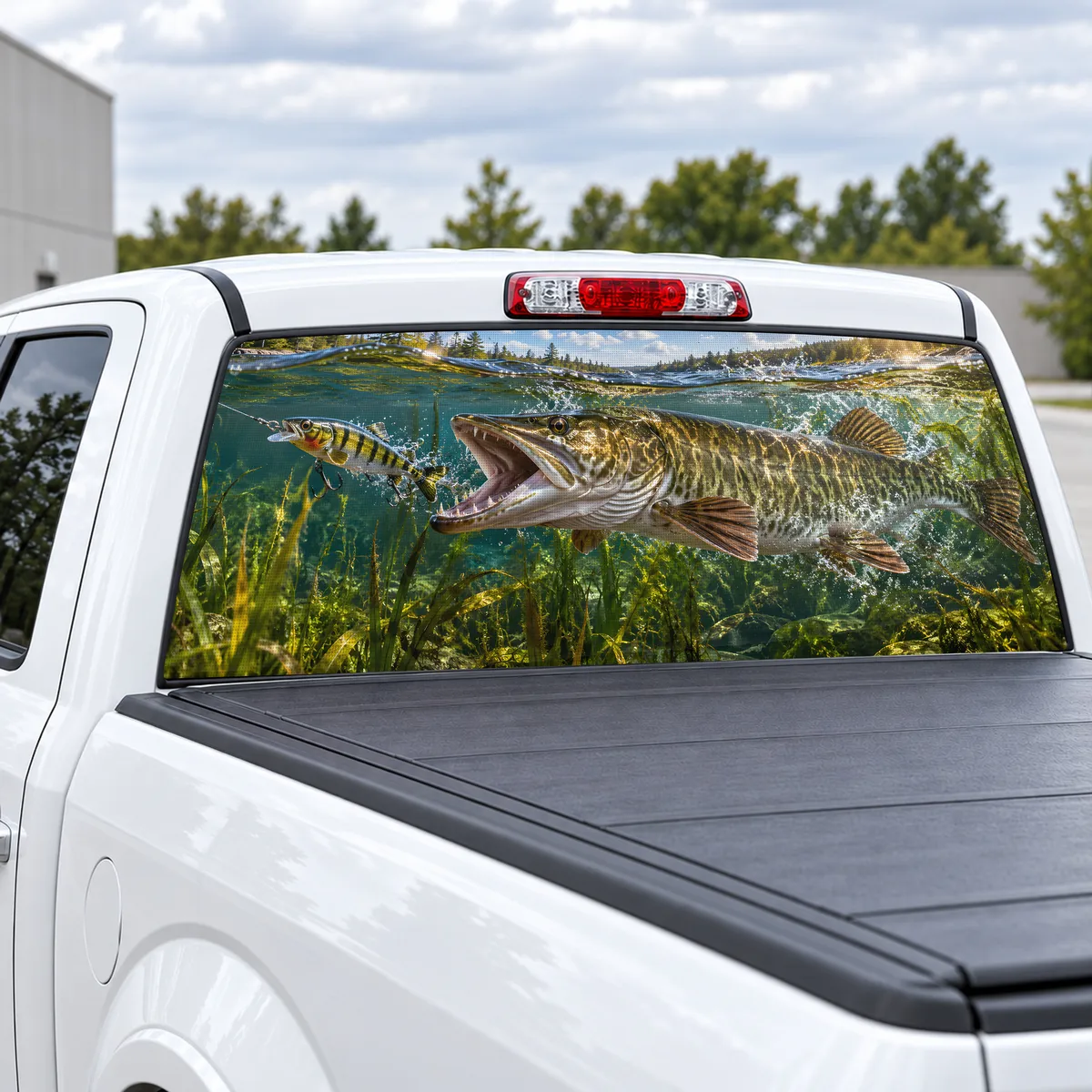 Musky Ambush perforated rear window decal for Trucks, view 2 of 4