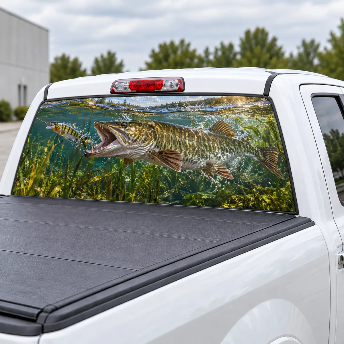 Musky Ambush perforated rear window decal for Trucks, view 3 of 4