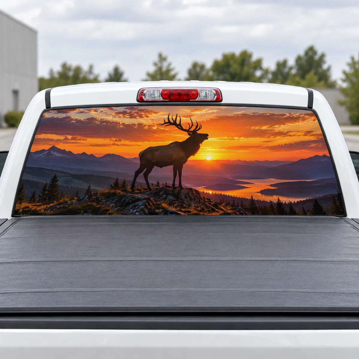Bull Elk Silhouette perforated rear window decal for Trucks