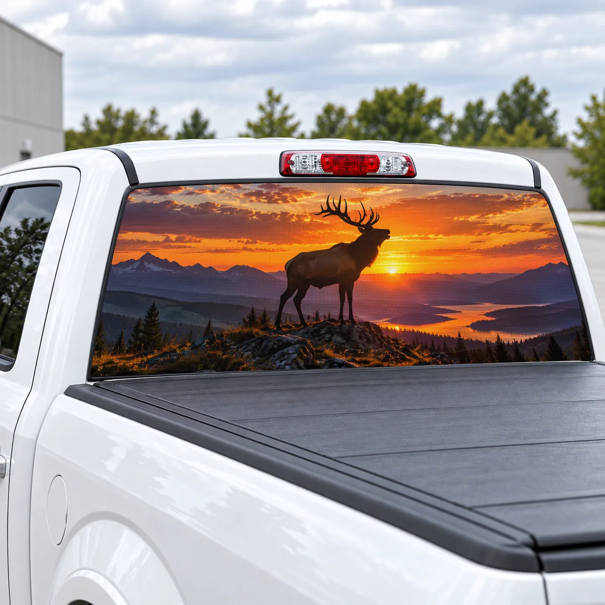 Bull Elk Silhouette perforated rear window decal for Trucks, view 2 of 4