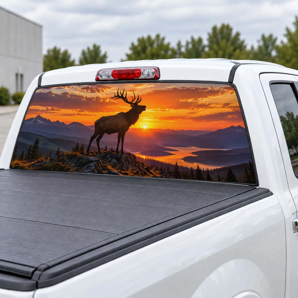 Bull Elk Silhouette perforated rear window decal for Trucks, view 3 of 4