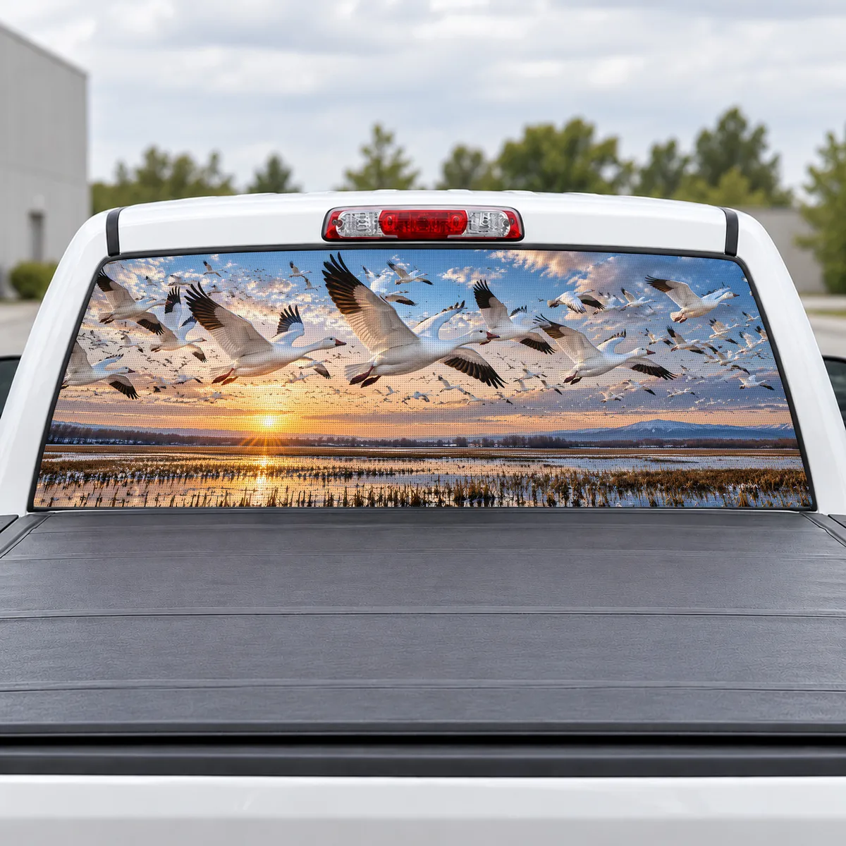 Snow Geese Storm perforated rear window decal for Trucks
